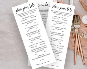 Wedding Place Your Bets Card, Betting on Love Wedding Prop Bets Wedding Shower Games Bridal Shower Games Bet on Love Wedding Bets Game