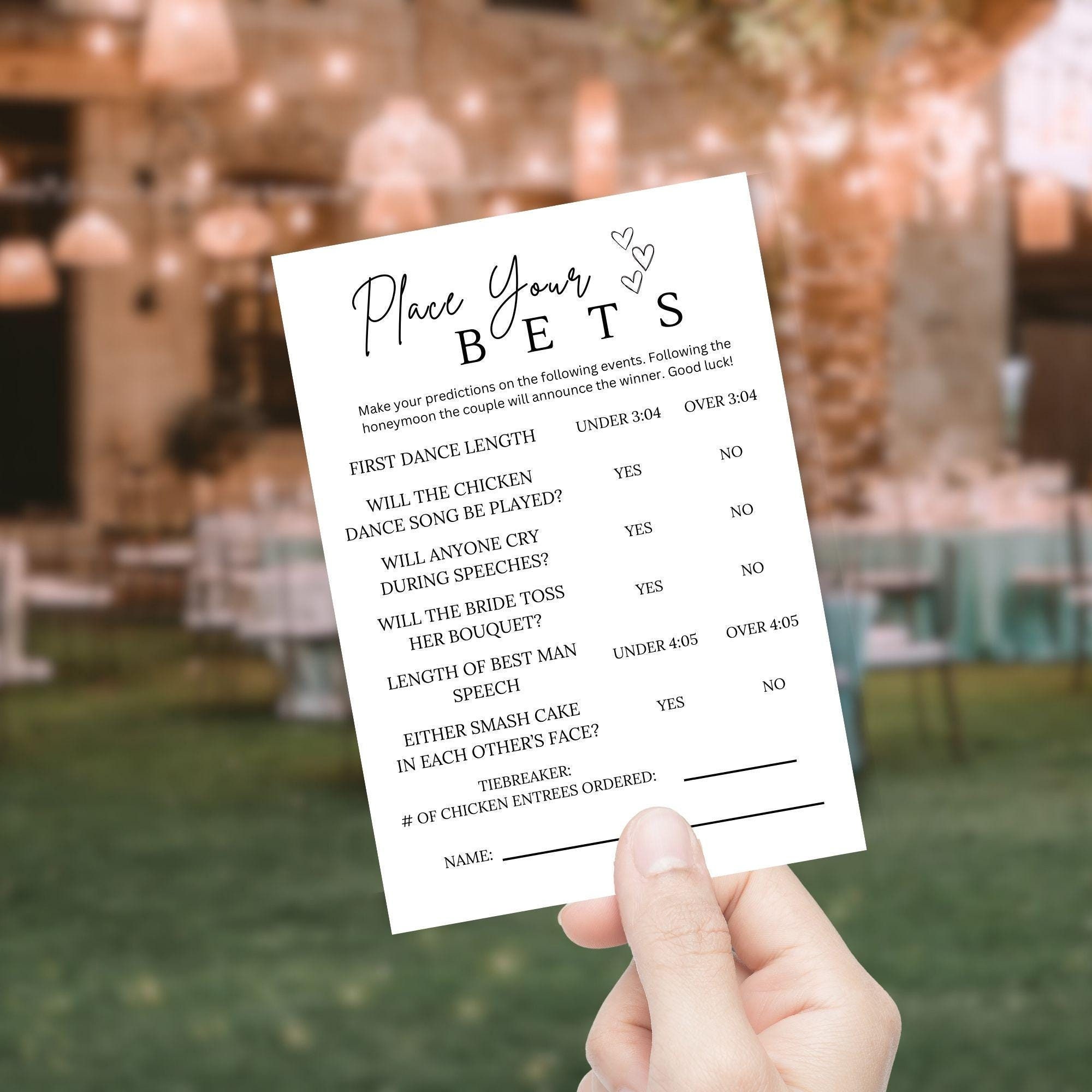 Wedding Place Your Bets Template, Predict Wedding Bets Wedding Shower Games Wedding Bets Wedding Table Games Bridal Shower Games