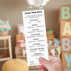 Genderneutrale babyshowervoorspellingen Minimalistische babyshowergames Babyshower-wedkaart Mobiele babyshower-wedkaart Voorspel de vervaldatum van de baby