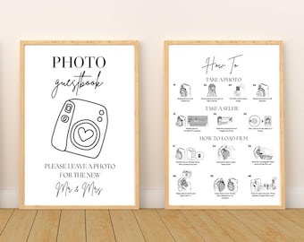 Plaque de livre d'or Polaroid, livre d'or photo pour Instax Mini 12 instructions pour télécharger un nouveau film Plaque d'invité photo de mariage