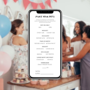 Tarjeta de predicciones minimalistas para baby shower Apuestas para baby shower Apuestas para bebés Predicciones para bebés Tarjeta de predicciones para dispositivos móviles Tarjeta de predicciones de género neutro
