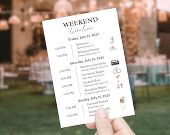 Modèle de chronologie de mariage : agenda de mariage mobile pour le week-end (PDF)