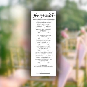 Wedding Place Your Bets Template, Wedding Prop Bets Wedding Shower Games Bridal Shower Games Wedding Table Games Wedding Bets