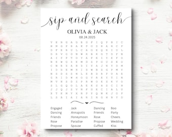 Modèle personnalisé de recherche de mots pour mariage : jeu de douche nuptiale (bricolage téléchargeable)