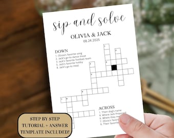 Modèle de mots croisés de mariage personnalisé : jeu de douche nuptiale (téléchargement numérique)