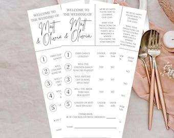 Modèle de mariage de bienvenue, placez vos paris, activités de mariage Mariage Jeux de table de mariage Jeux de mariage minimalistes Pariez sur l'amour Paris sur le mariage