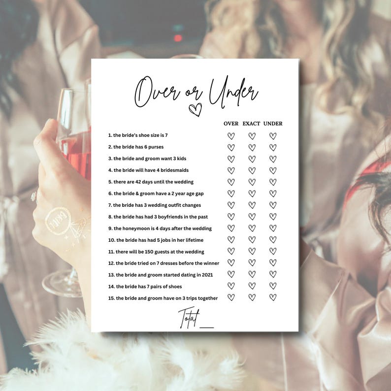 Over or Under Bridal Shower Game Template, Wedding Shower Games Bridal ...