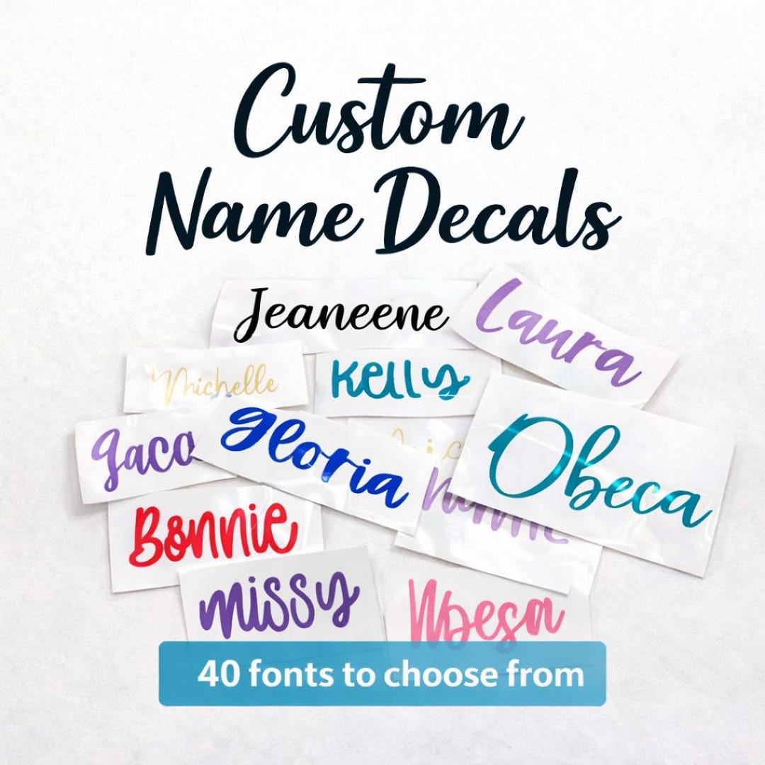 Custom Name Vinyl Decals – Glitter & Metallic Personalized Label UV ...