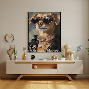 Póster de perro glamuroso, impresión artística de pared de cachorro de moda elegante