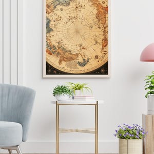 Antique Celestial Hemisphere Map Print Vintage Astronomy Wall Poster