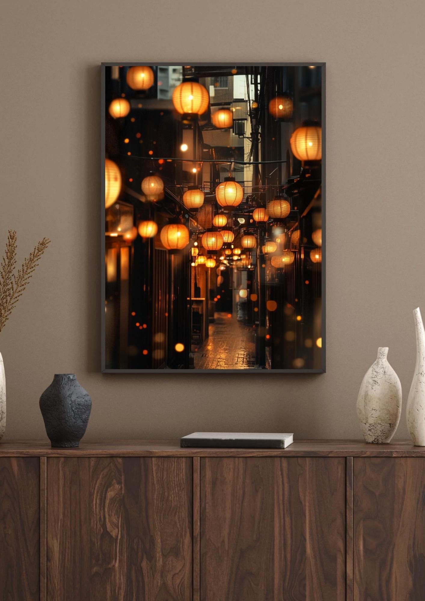 タァ〜 レトロライトアップサイン ART Golden Lantern Alley Japan Night Street Print - Etsy