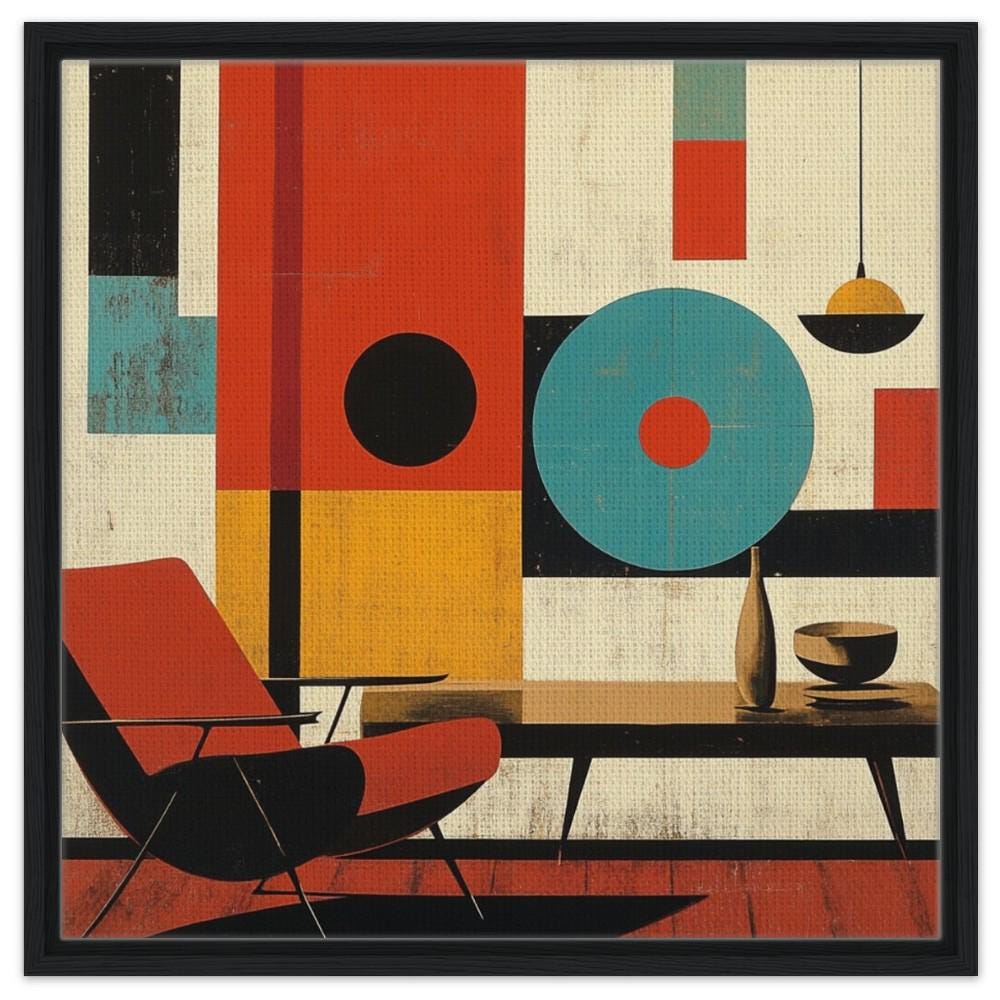Retro Mid-century Modern Wall Art Abstract Geometric Canvas Print ...