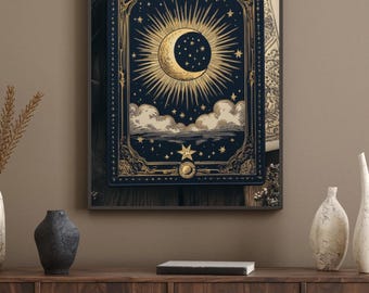 Himmlische Sonne und Mond Tarot Art Print: Mystisches kosmisches Dekor