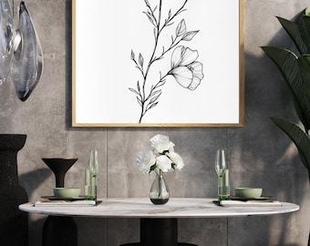 Botanical Flower Line Art Print, Minimalist Floral Sketch (Digital Download)