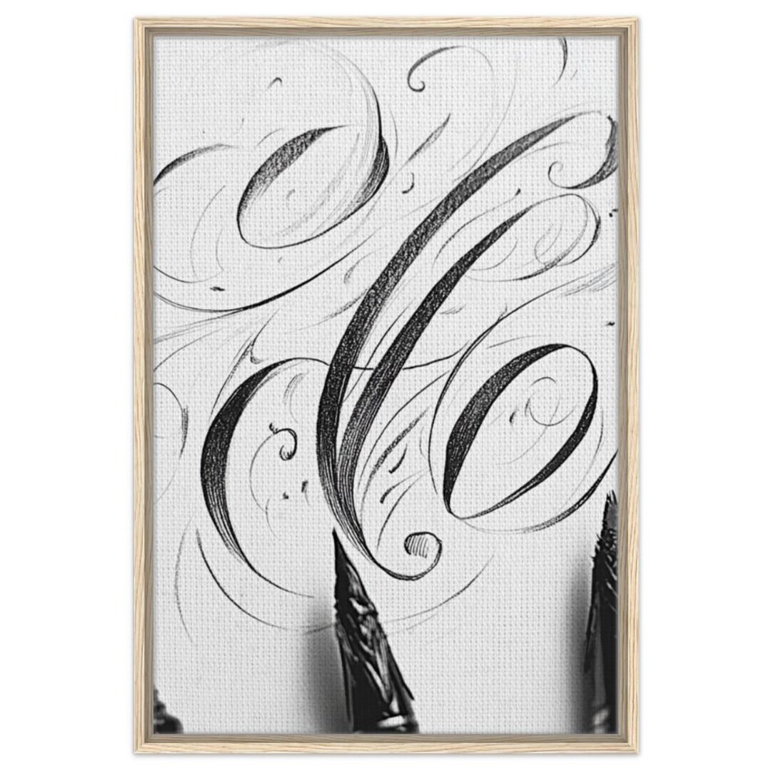 Black and White Calligraphy Wall Art Elegant Monochrome Framed Canvas ...