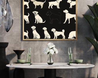 Pfoten und Silhouetten Minimalistische Hunde Silhouette Poster, Schwarz & Beige Moderne Wandkunst für Tierliebhaber