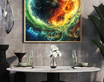 Elemental Wolf Spirit Fire & Water Yin Yang Wall Art
