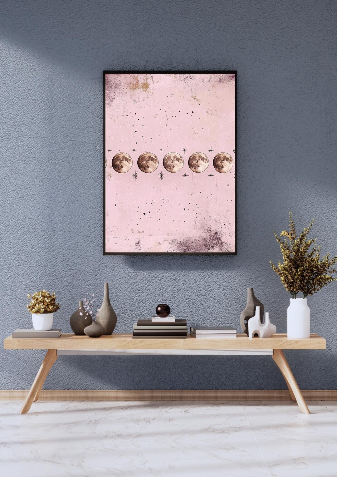 Pink Moon Phases Wall Art | Boho Minimalist Celestial Print | Astrology ...