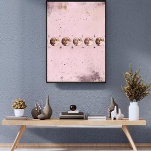 Fasi lunari rosa da parete / Stampa celeste minimalista boho / Decorazione spirituale astrologica / Download digitale istantaneo