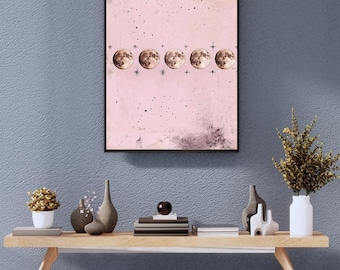 Rosa Mondphasen Poster | Boho Celestial Wall Art (Digitaler Download)
