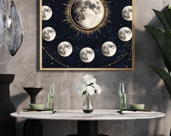 Celestial Moon Phases Poster Sun and Moon Art Print
