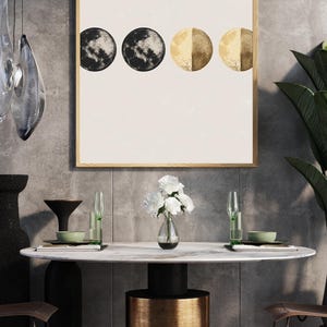 Minimalist Moon Phases Wall Art  Modern Gold and Black Lunar Cycle Print – Contemporary Celestial Home & Space Inspired Décor