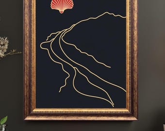 Path to the Shell Minimalist Mountain Line Art, Bold Coastal Print