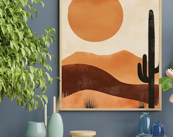 Boho Desert Cactus Print | Warm Earth Tone Landscape (Digital Download)