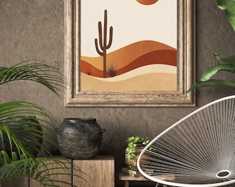 Desert Cactus Print | Boho Earth Tone Southwestern Landscape (Digital Download)