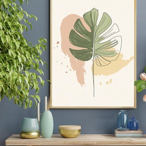Minimalist Monstera Leaf Wall Art | Boho Botanical Plant Print | Modern Tropical Greenery Poster | Digital Download