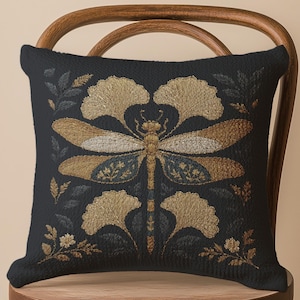 Woven Dragonfly Pillow: Gothic Art Nouveau Accent Cushion
