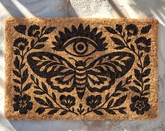 All-Seeing Eye Moth Coir Doormat, Gothic Witchy Decor