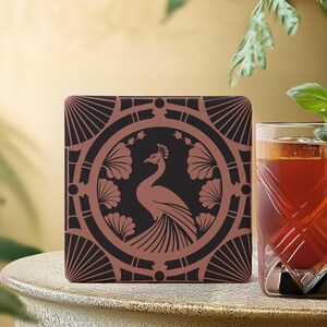 Art Deco Peacock Coaster, Vintage Bar Cart Decor, Cocktail Gift  Art Deco Drinkware, Vintage Peacock Design,  Art Nouveau Bar Decor