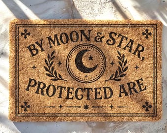 Tapete de fibra de coco com proteção da Lua Celestial - Tapete de entrada gótico e bruxo para casas com temática Dark Academia e Pagã