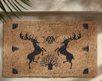 Stag Triple Moon Coir Doormat: Wiccan Home Decor (24x16)