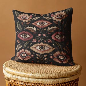 Cojín decorativo gótico con bordado de ojos, tapiz de Dark Academia para habitación de brujas o biblioteca.