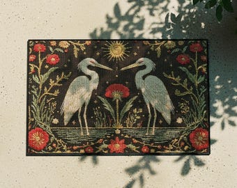 Reiher Vogel & Sonne Fußmatte im Art Nouveau Style - Landhausteppich Eingangsbereich - Jugendstil Willkommensmatte