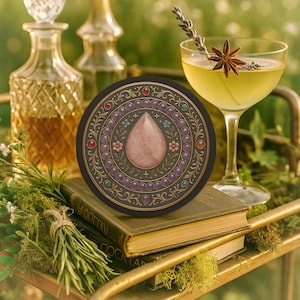 Baroque Floral Rose Quartz Coaster,  Ceramic Mug Rug for Whimsigoth Decor, Coffee Cart Accent, Wedding Gift Idea