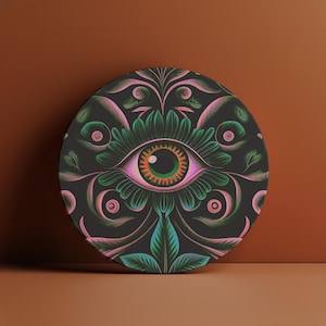 Baroque Botanical Eye Coaster, Dark Cottagecore Decor, Goth Home Accent, Rustic Kitchen Accessory, Unique Drinkware