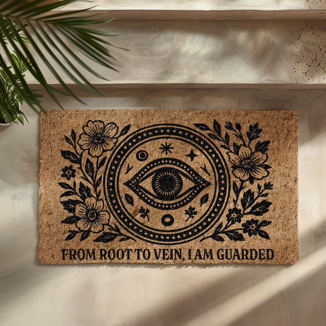 Protection Rune Doormat Evil Eye Coir Doormat for Witches, Rooted Protection Mat With Botanical ...