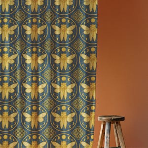 Celestial Cicada Blackout Curtain: Gothic Moon Phase Window Drape