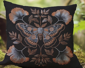 Luna Moth Woven Throw Pillow, Terracotta Botanical Insect Cushion