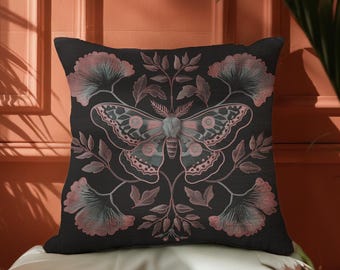 Luna Moth Woven Throw Pillow: Victorian Gothic Entomology Art
