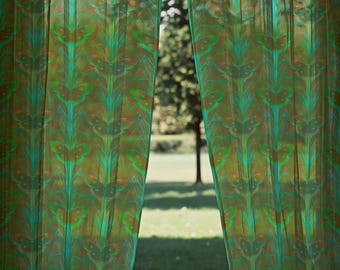 Luna Moth Botanical Sheer Curtains, Cottagecore Dark Academia Decor, Mystical Woodland Home (50" x 84")