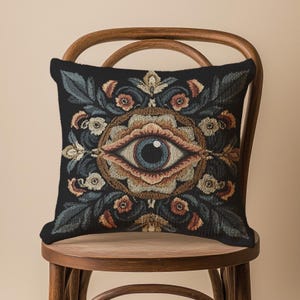 Embroidered Eye Pillow Cover, Floral Evil Eye Cushion, Bohemian Home Decor