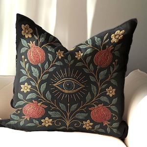 Pomegranate Evil Eye Throw Pillow Cover for Cottagecore and Witchy Decor, Vintage Style Cushion Cover with Botanical for Dark Academia