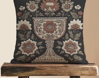 Gothic Chalice Woven Pillow – Dark Academia Tapestry Cushion