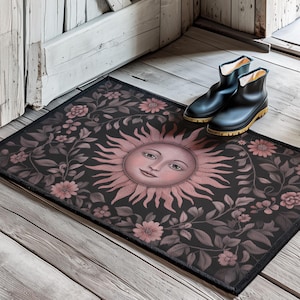Himmlische Sonne Fußmatte, Indoor Outdoor Eingangsmatte, Schutzzauber Willkommen Teppich, Gothic Hexe Wohnkultur, Dark Academia, Witchy Fußmatte
