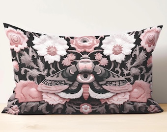 Moth Eye Lumbar Pillow, Gothic Cottagecore Decor