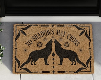 Guardian Wolves Coir Doormat: Gothic Pagan Home Decor